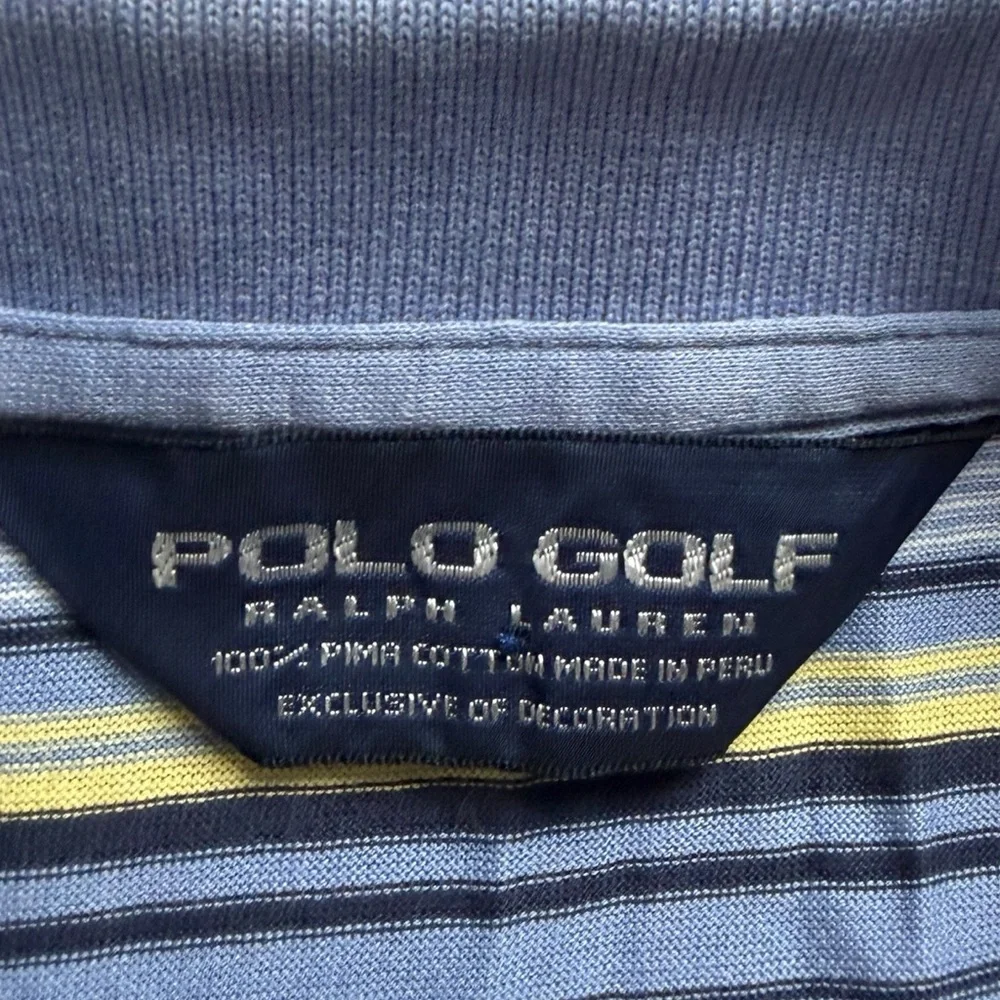 Polo Ralph Lauren Golf Polo Shirt Men’s Large Pima Cotton Striped Blue Yellow